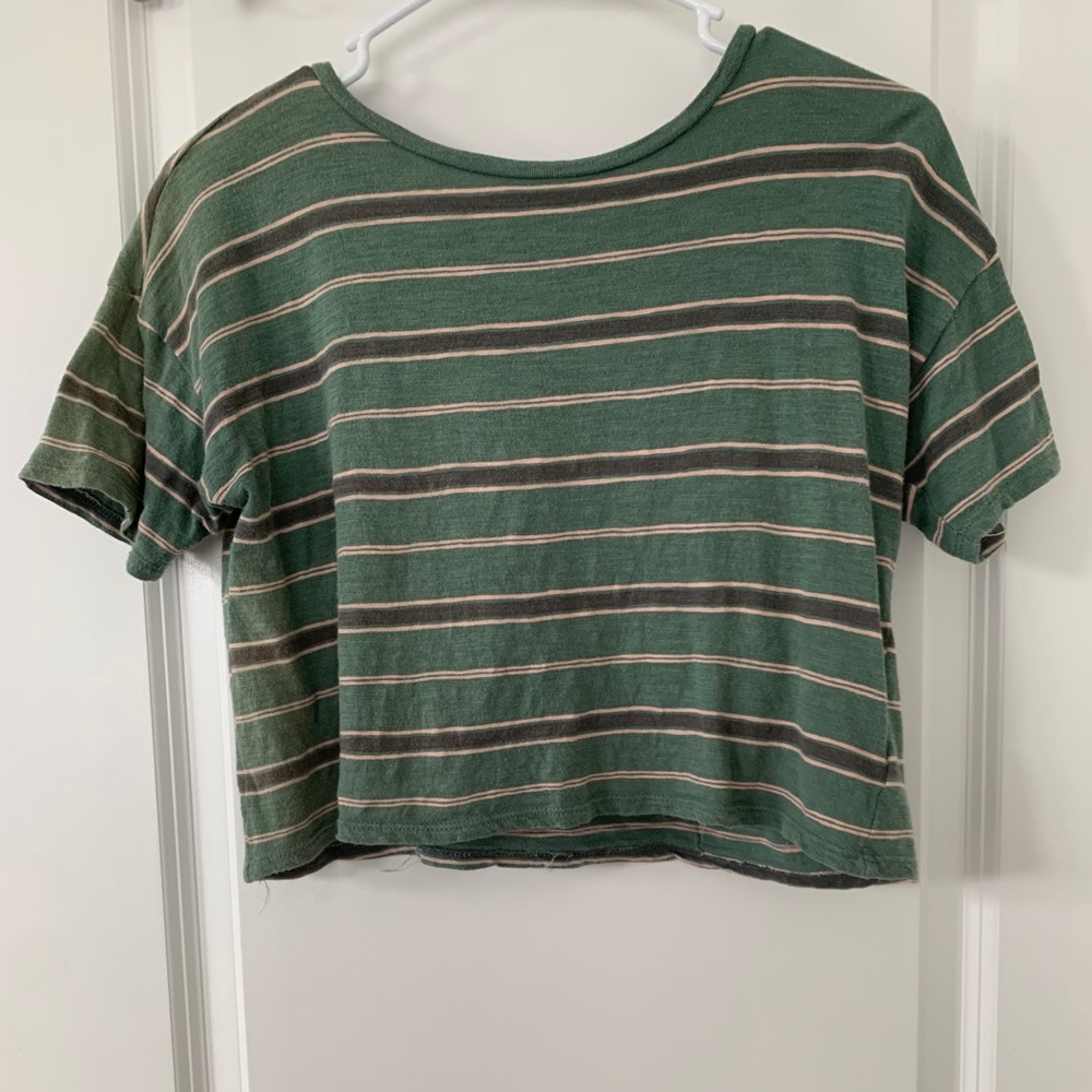 AE green striped cropped tee